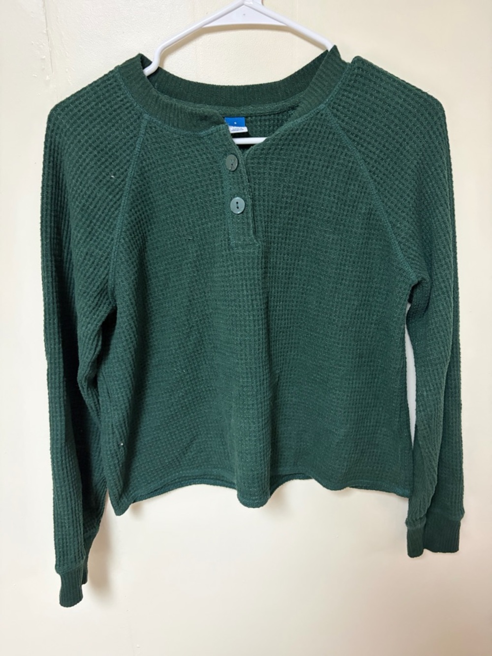 Old Navy Forest Green Waffle Henley Sweatshirt